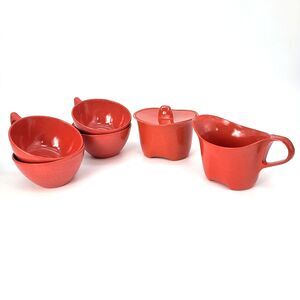 BRANCHELL ROYALE MELMAC KAYE LA MOYNE CREAMER & SUGAR 4 Cups Coral Melamine FLAW